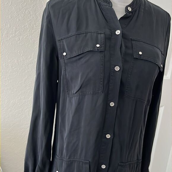 Micheal Kors Black Silk Button Down Shirt Dress 4 Snap PocketsFINAL CLEARANCE - Picture 5 of 8